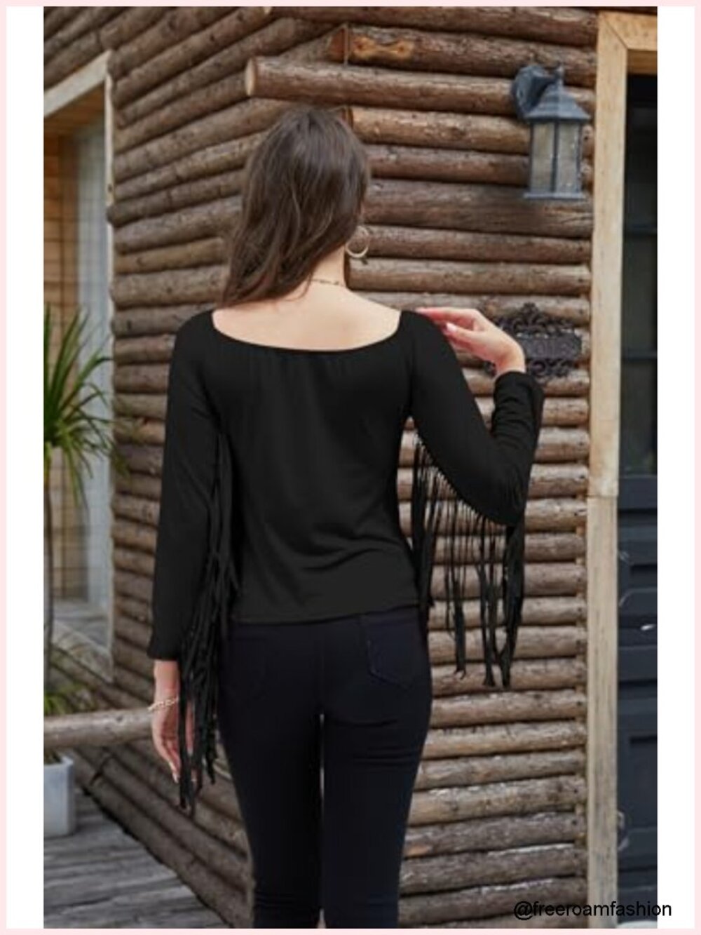 Off Shoulder Fringe Tops Women Western Cowgirl Stretchy Long Sleeve Tassel Y2K - Picture 4 of 6